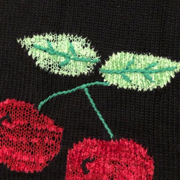 Vintage Quacker Factory Cherry Novelty Embroidered Black Knit Ugly Sweater L - Picture 6 of 9